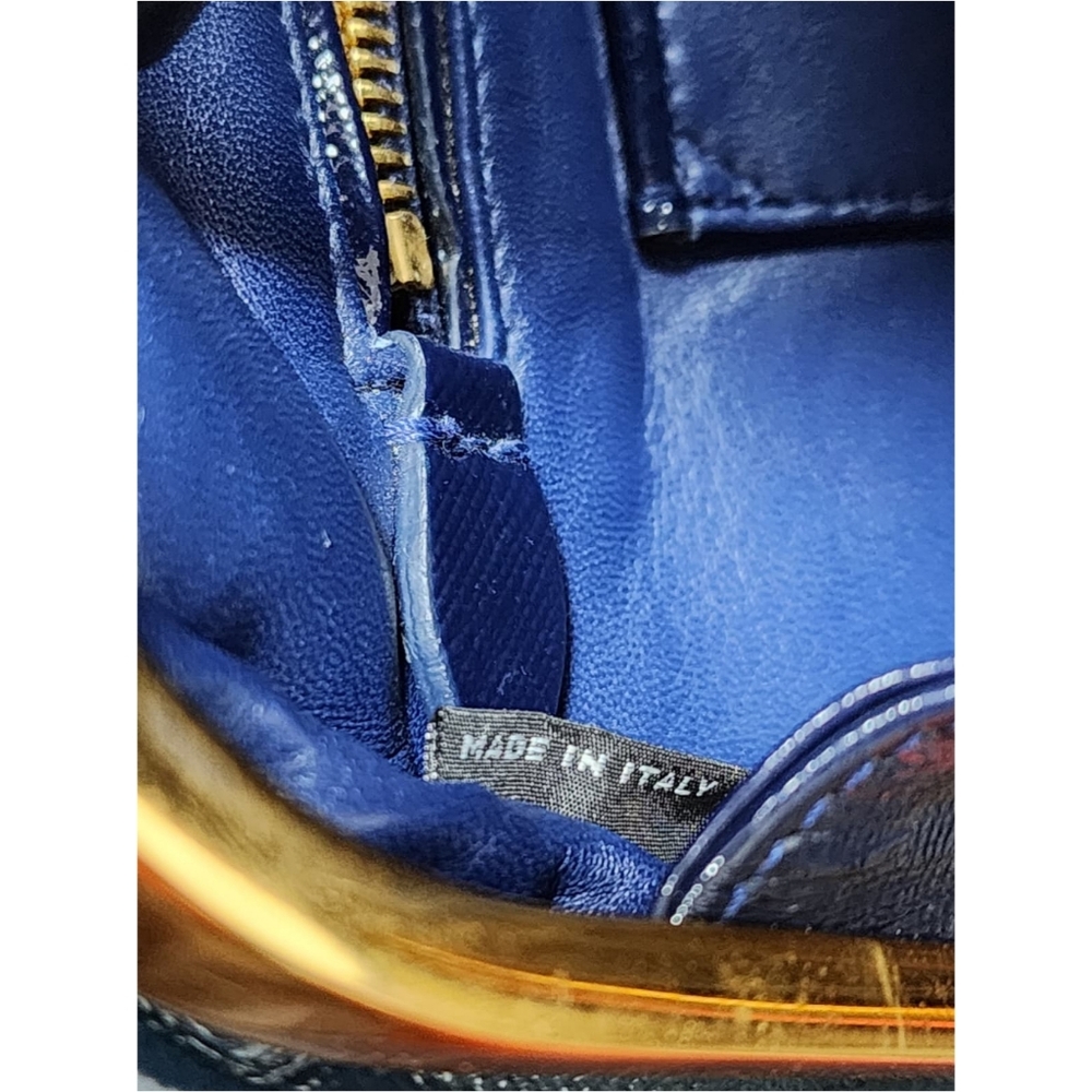 Prada Saffiano Vernice Pyramid Bag Navy Blue - Picture 5 of 15